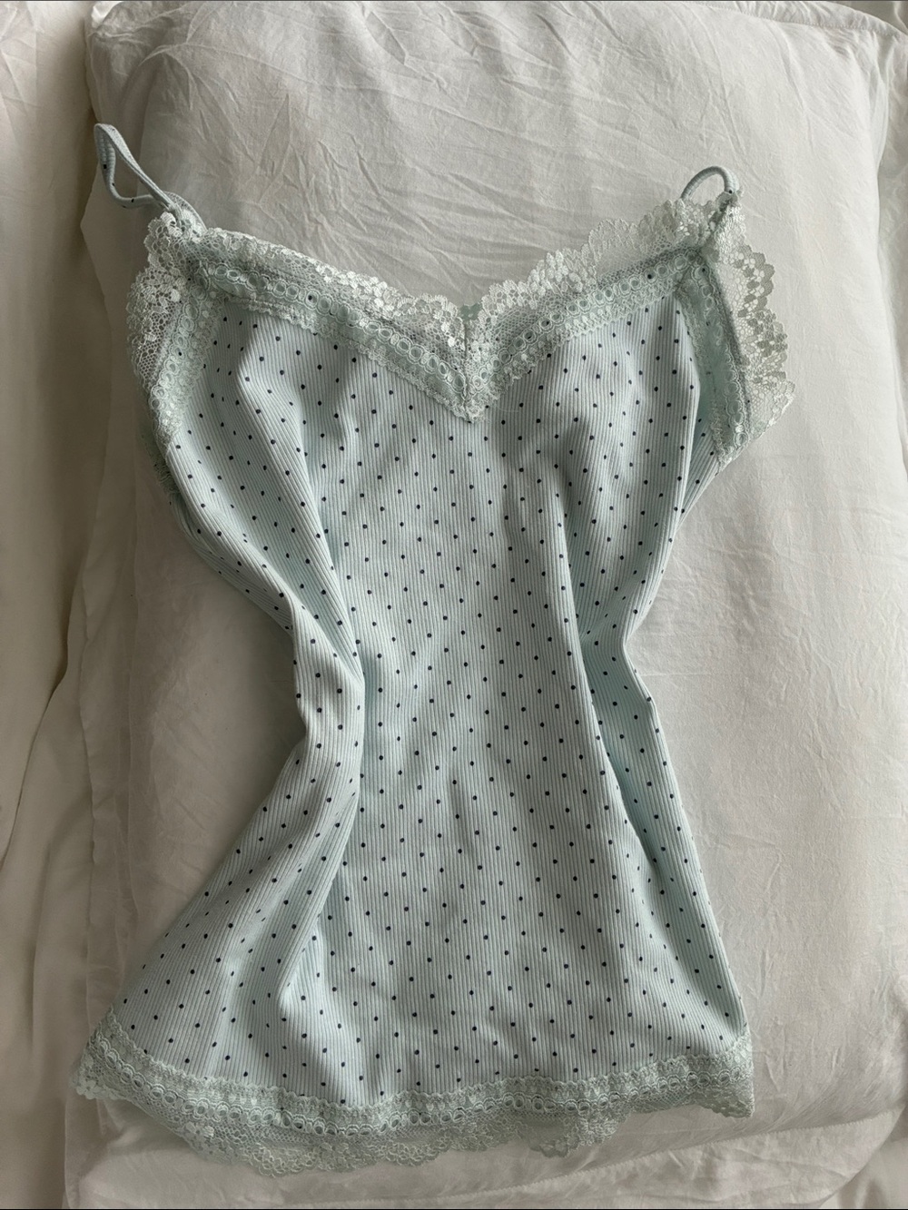 Lace Trim Polka Dot Cami Tank Top - Light Mint